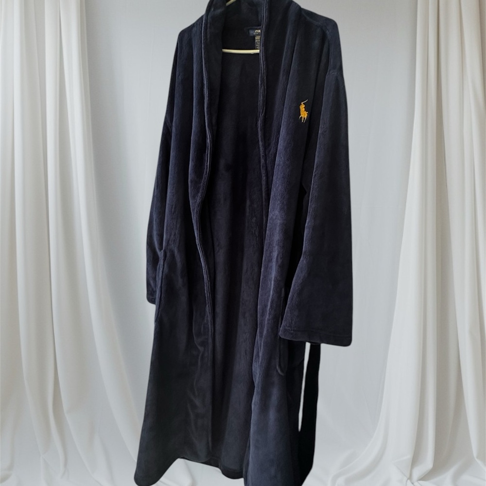 Me s Ralph Lauren Polo Navy Blue Robe with Embroidered Logo